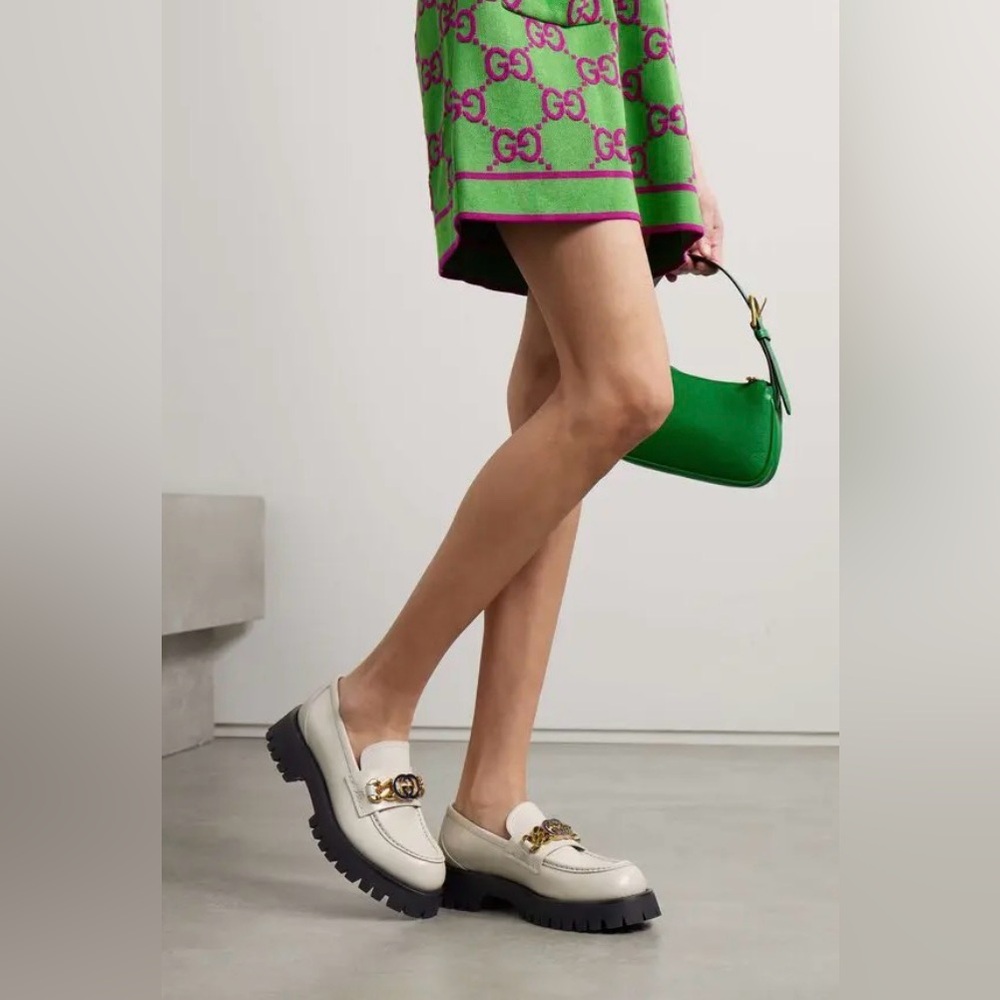 Gucci Cream Loafers with Gold Accent